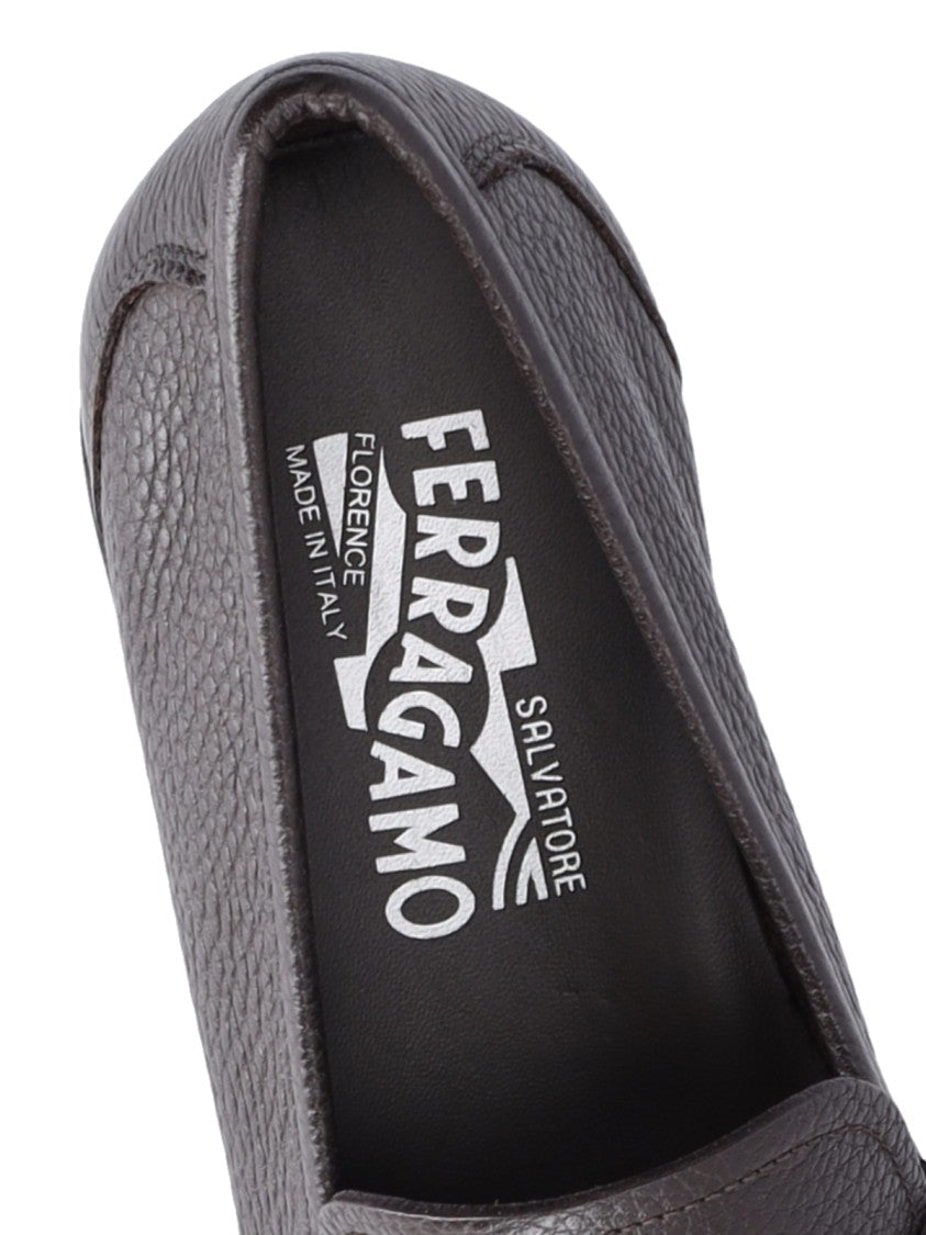 Ferragamo Brown Hammered Leather Loafer