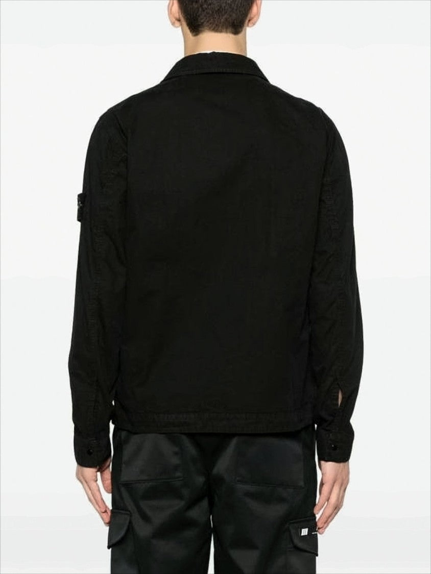 Stone Island Minimalist Black Cotton Casual Jacket With Front Zipper
