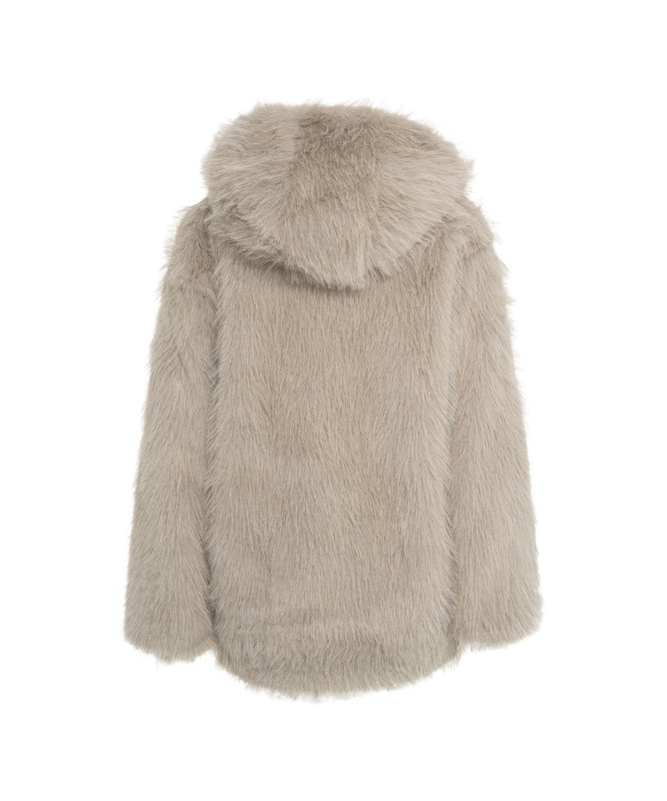 Kaos Plush Faux Fur Hooded Jacket With Relaxed Fit