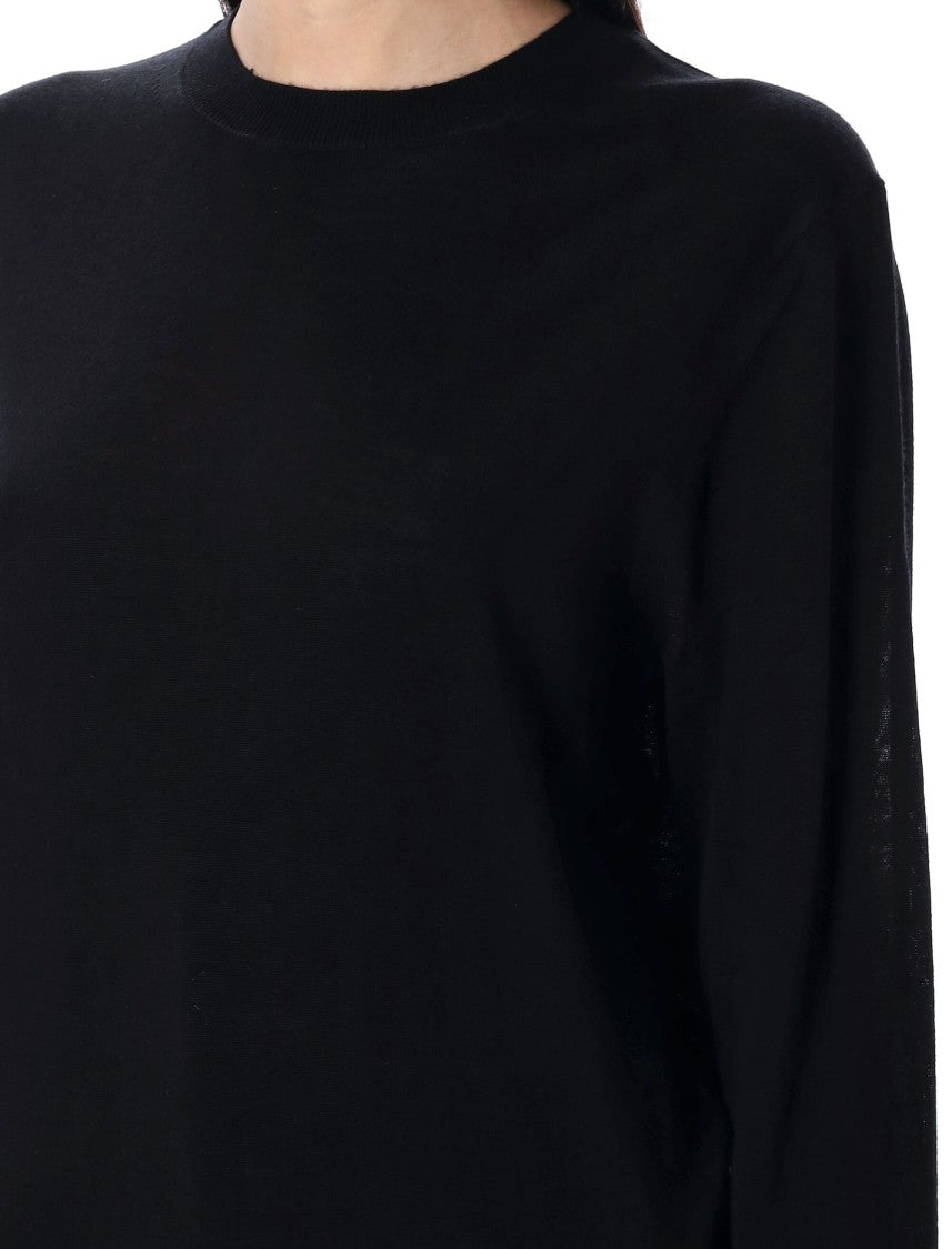 Rhea Black Relaxed-Fit Merino Wool Crew Neck Sweater
