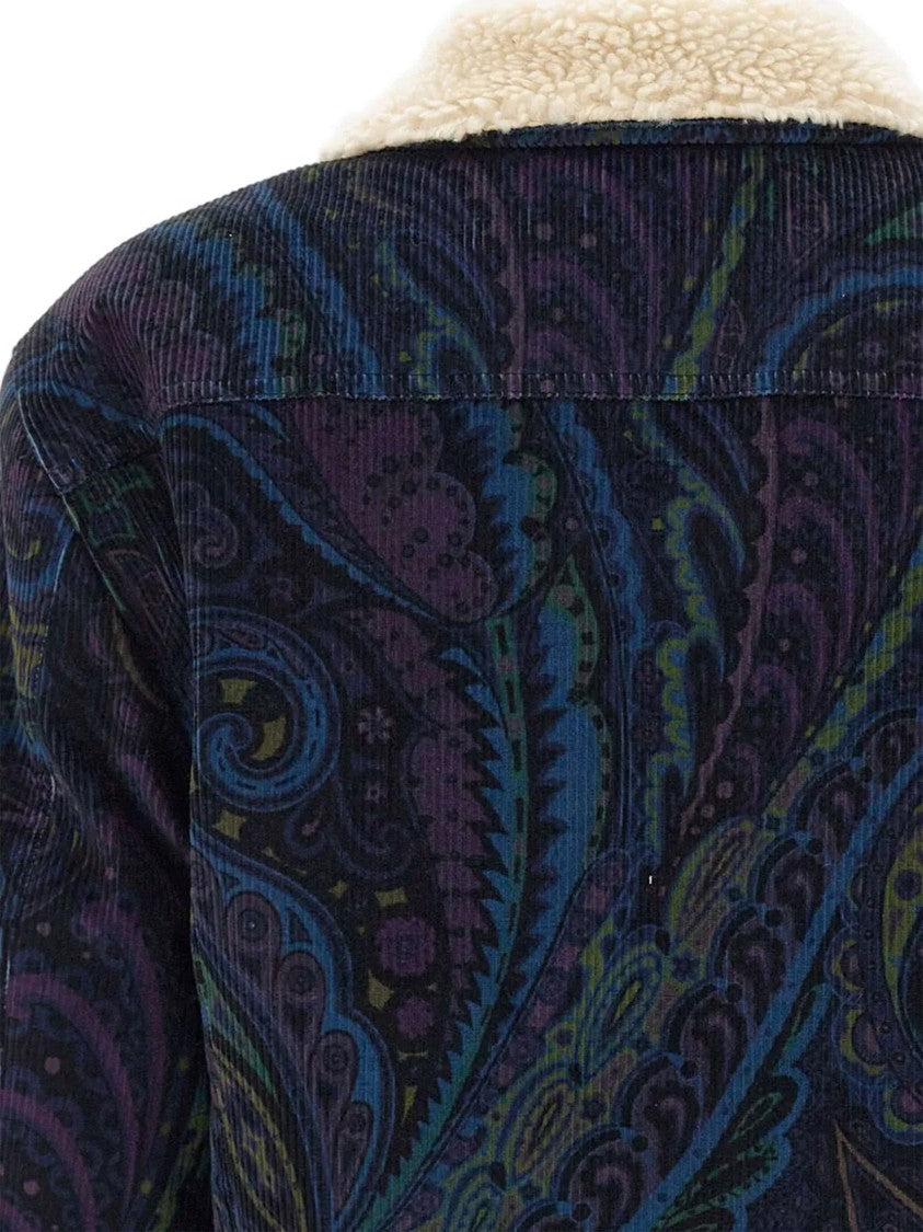 Etro Cropped Paisley Pattern Corduroy Sherpa Jacket