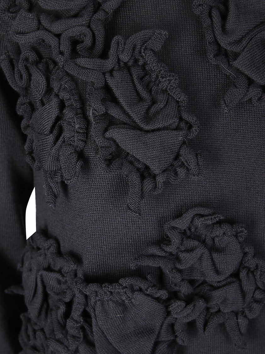 Comme Des Garçons Floral Appliqué Black Wool Sweater