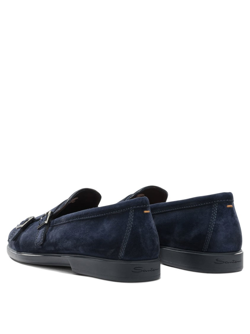 Santoni Suede Double Buckle Loafers