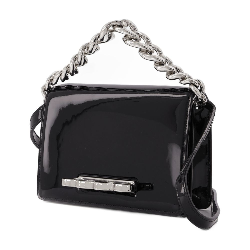 Alexander Mcqueen Four Ring Mini Chain Bag In Black Patent Leather