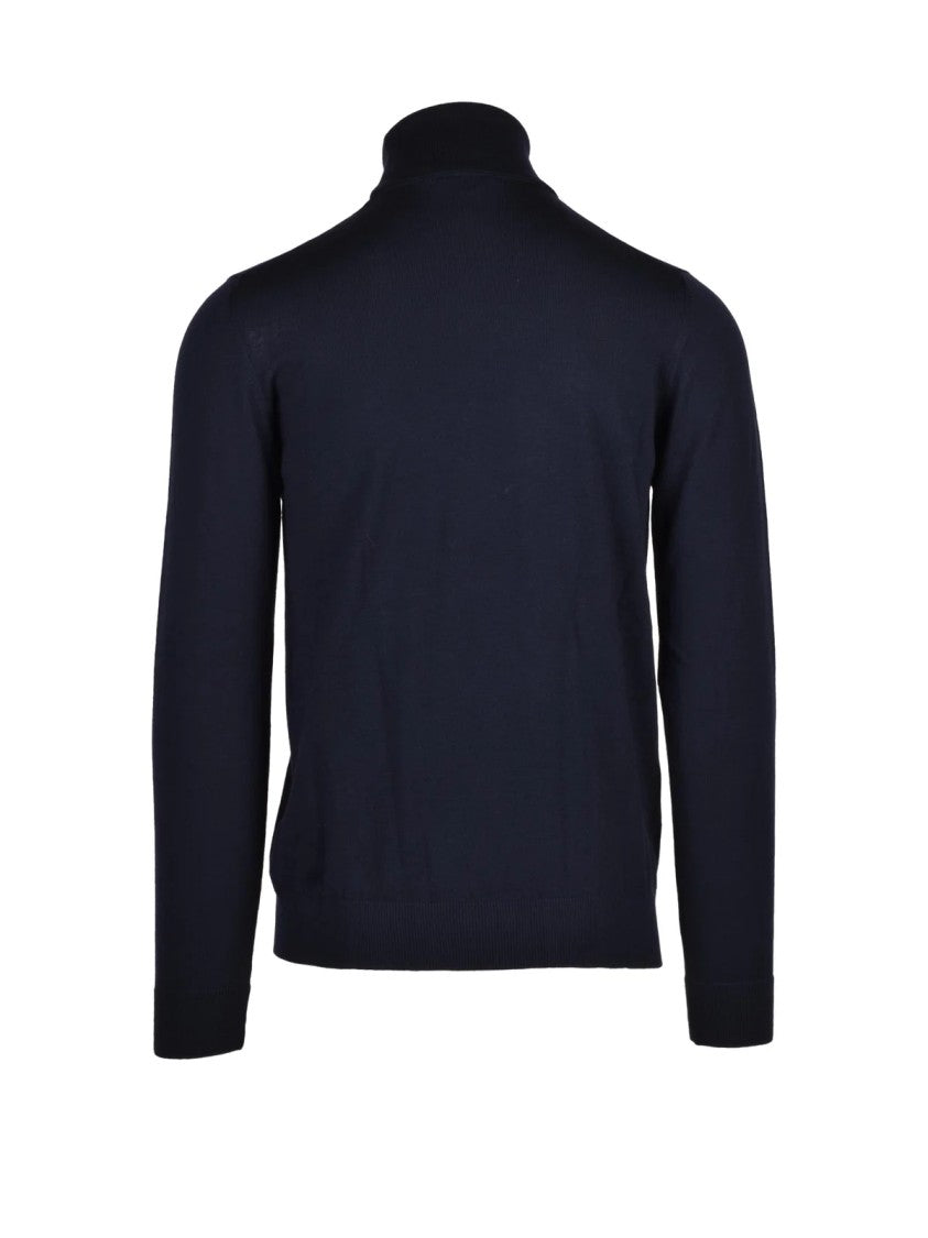 Alpha Studio Cyclist Sweater With High Turtleneck In Navy Blue