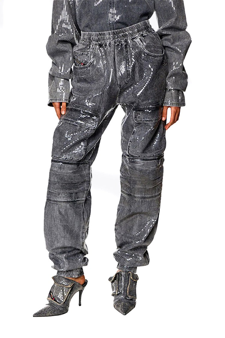 Diesel Grey Cotton Metallic-Coated Cargo Jeans