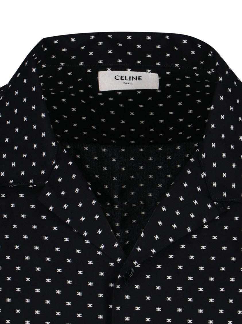 Céline Short-Sleeved Camp Collar Shirt With Contrasting Triomphe Logo Design