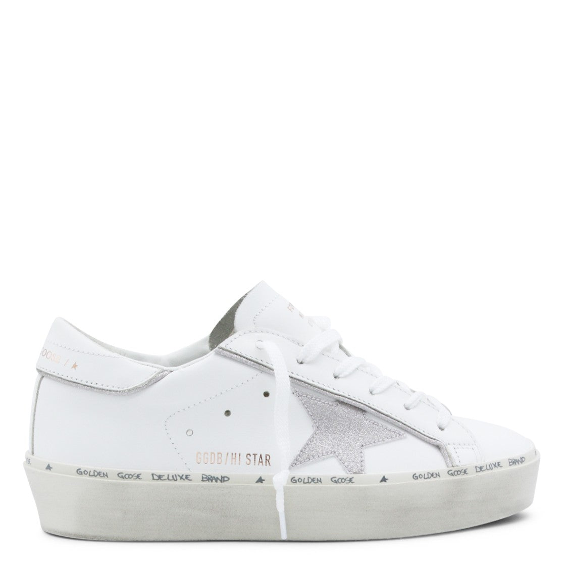 Golden Goose White Leather Sneakers With Silver Glitter Star
