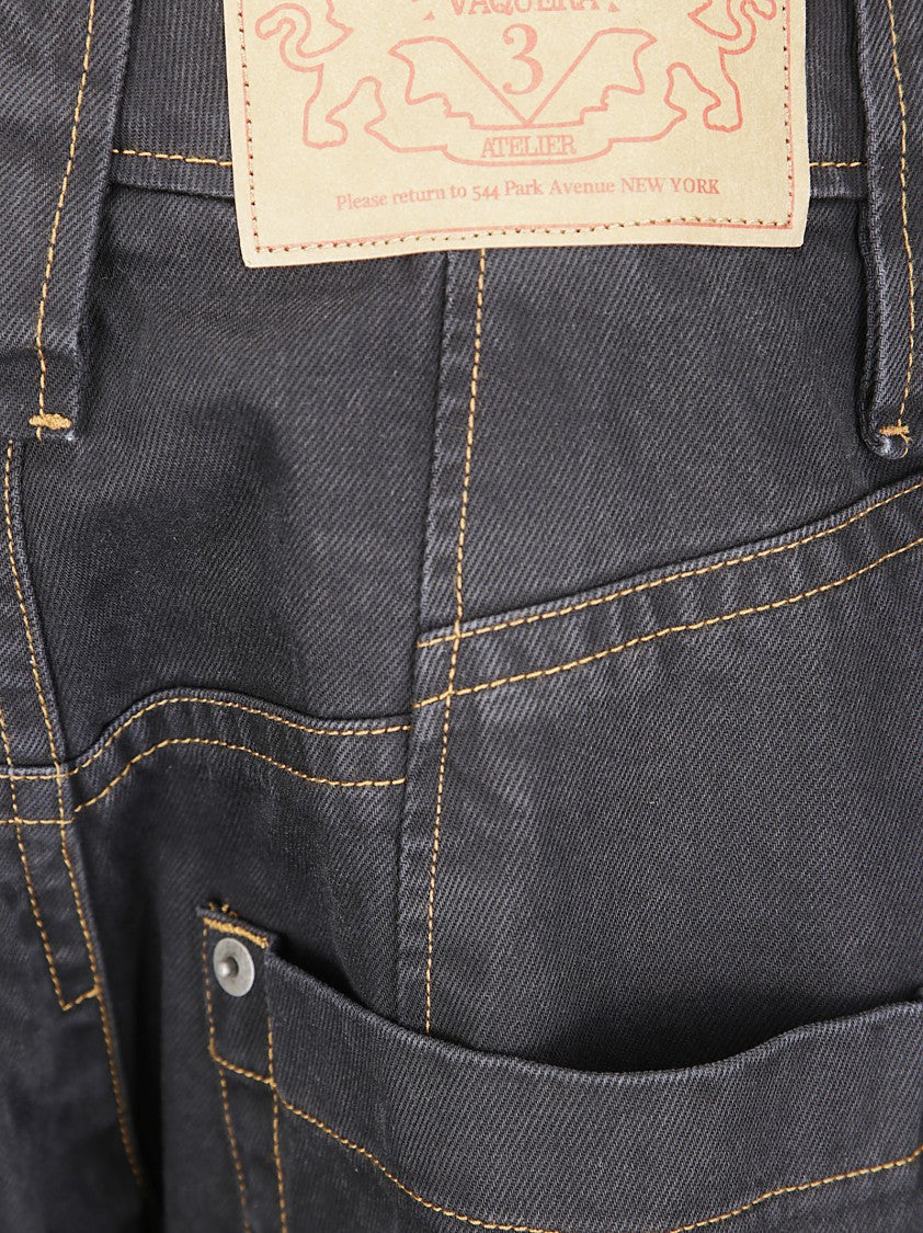 Vaquera High-Waist Black Denim Wide-Leg Jeans With Contrast Stitching