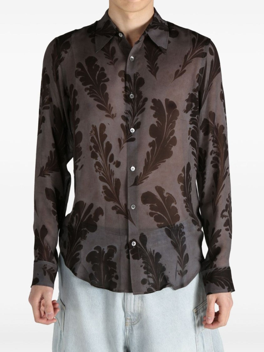 Dries Van Noten Dark Grey Long-Sleeve Shirt