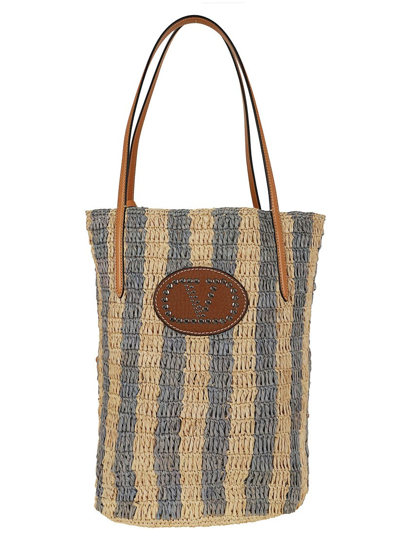 Valentino Garavani Hand-Woven Raffia Tote Bag With Vlogo Signature