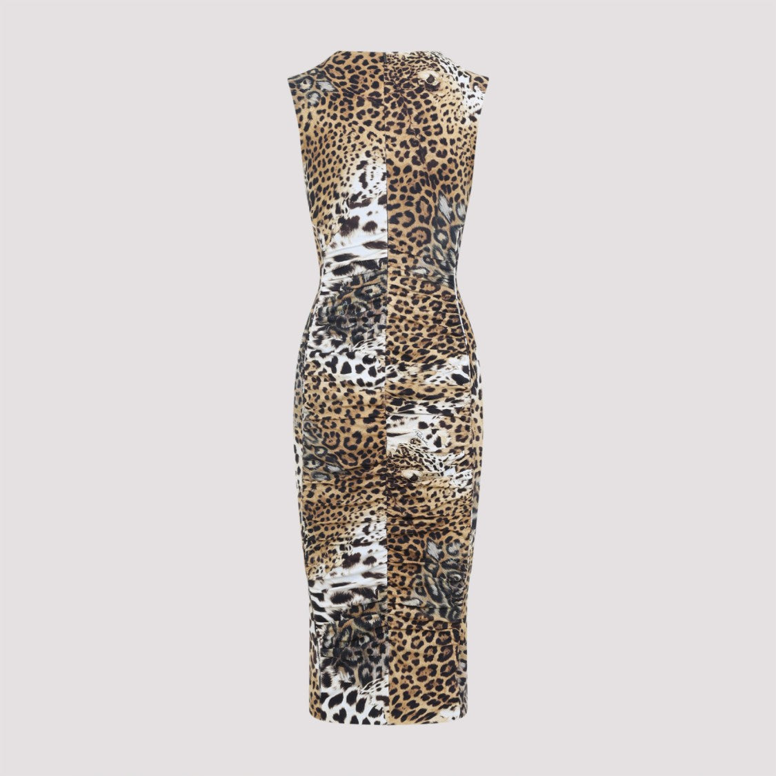 Roberto Cavalli Natural Beige Jaguar Print Midi Dress