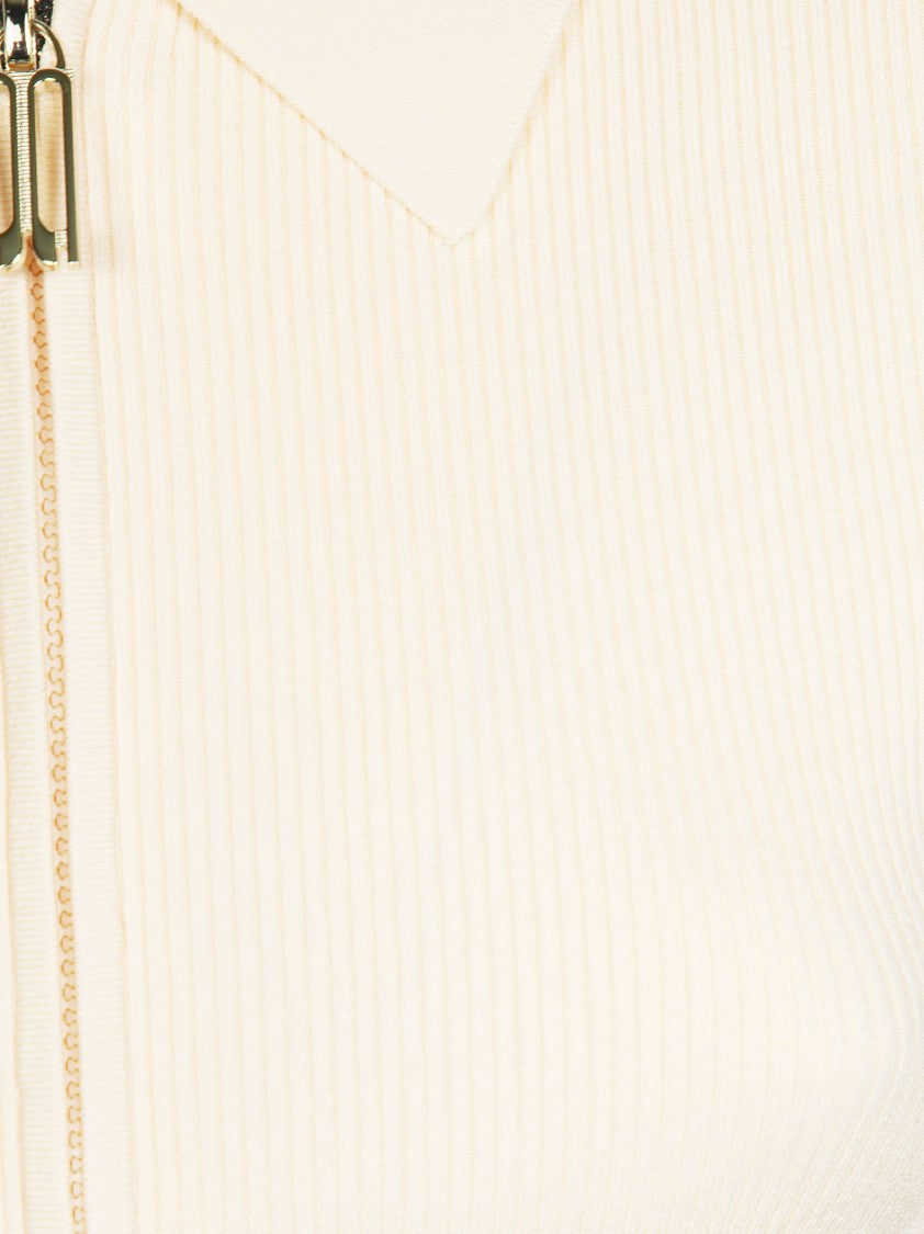 Victoria Beckham Ribbed Knit Fitted Polo Shirt