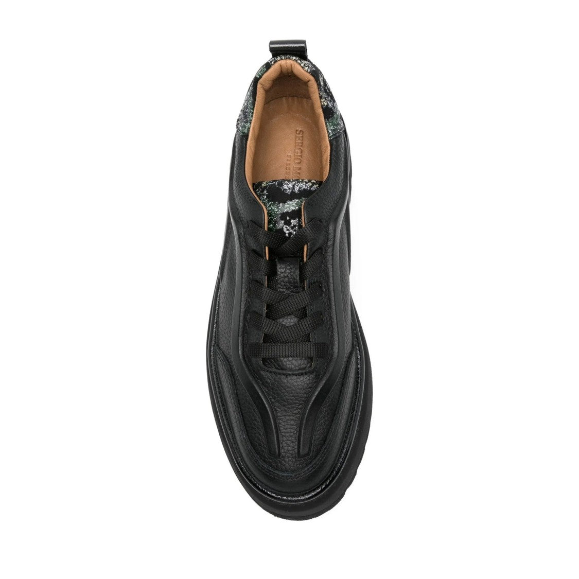 Sergio Moretti Black Chunky Wedge Leather Sneakers