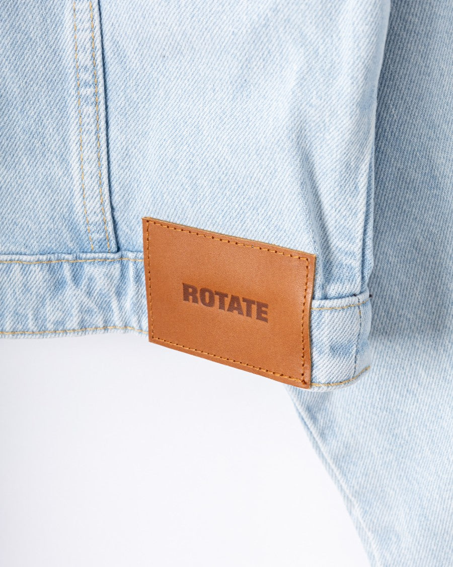 Rotate Cropped Round Sleeve Denim Jacket In Light Blue