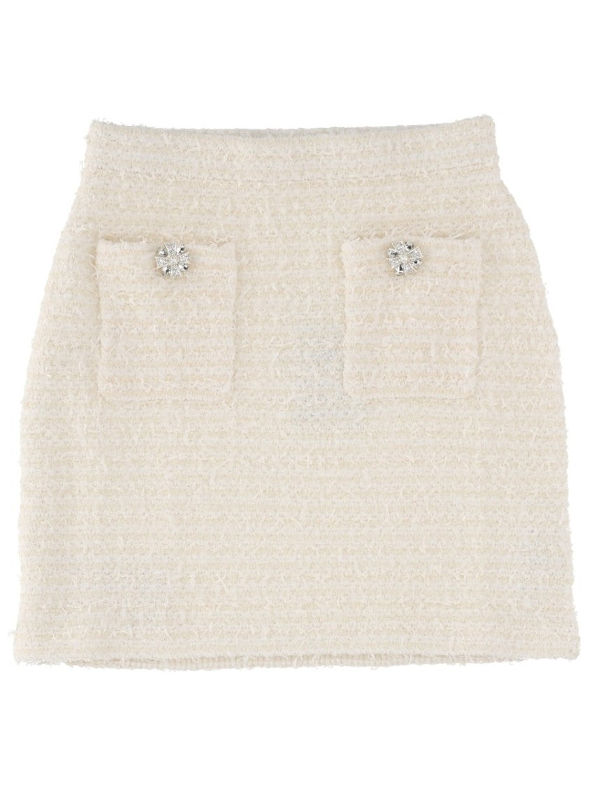 Self-Portrait Ivory Textured Wool-Blend Mini Skirt