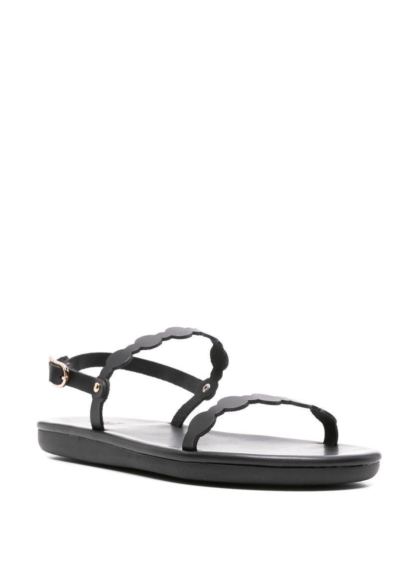 Ancient Greek Sandals Black Orion Vachetta Scalloped Leather Sandals