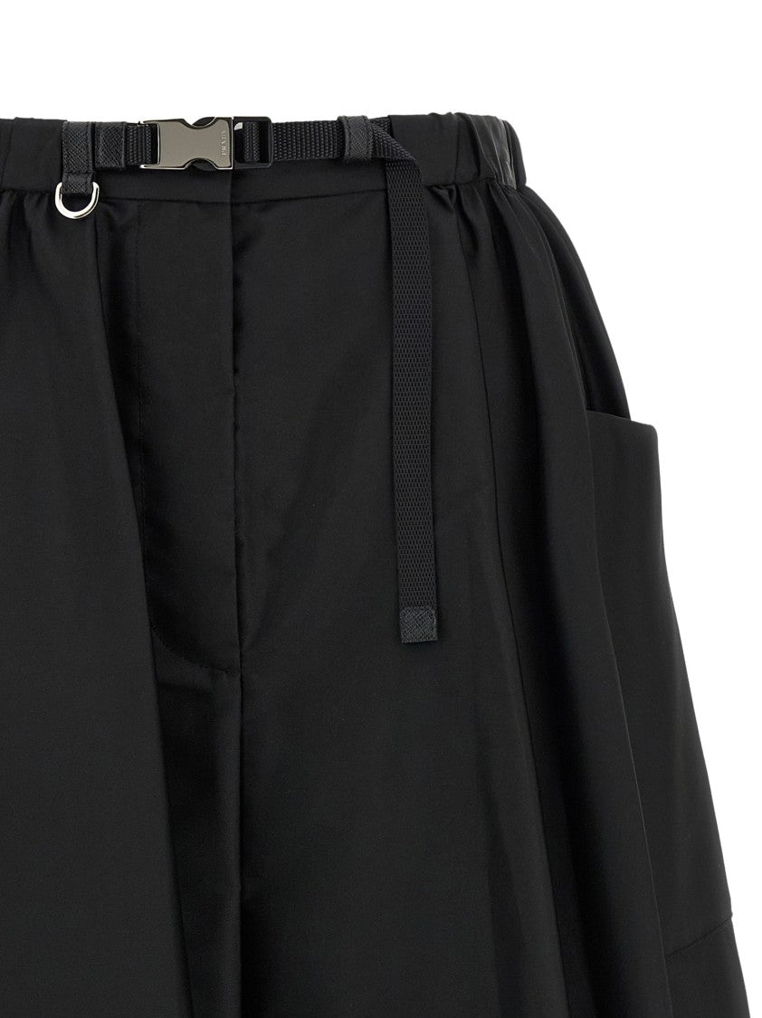 Prada Re-Nylon Midi Skirt With Saffiano Leather Accents
