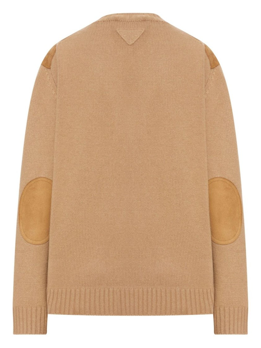 Prada V-Neck Sweater With Suede Panels And Knit Accents