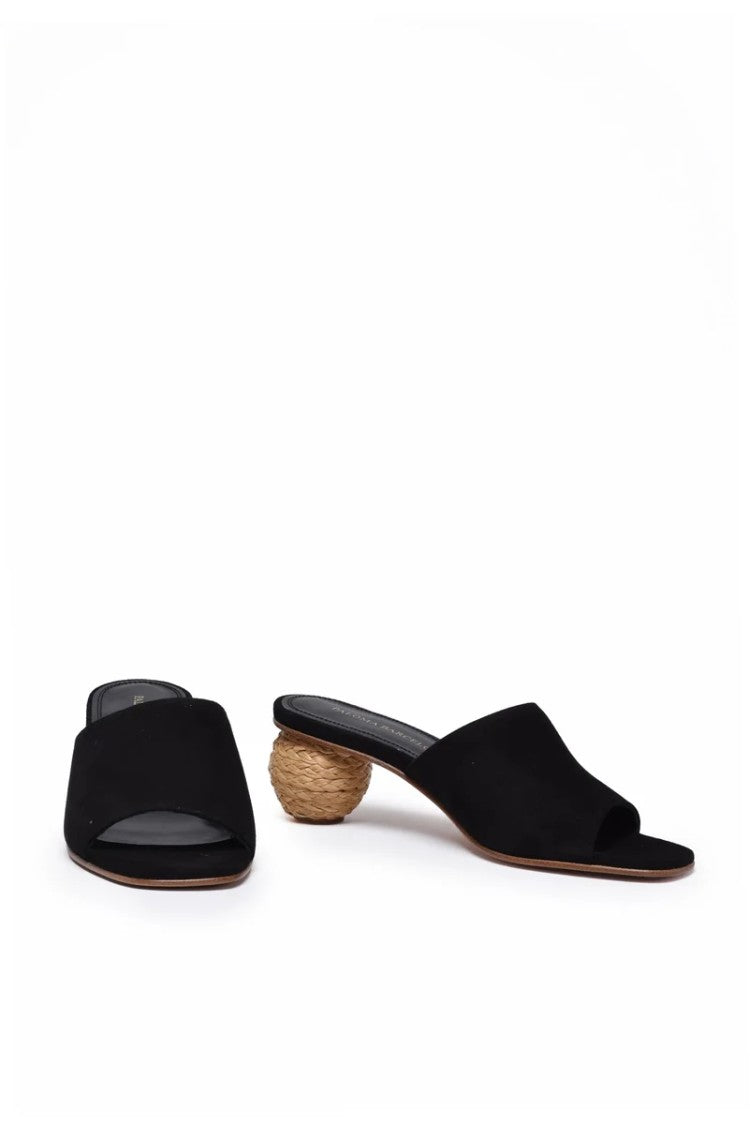 Paloma Barceló Suede Mules Rafia Heel - Black
