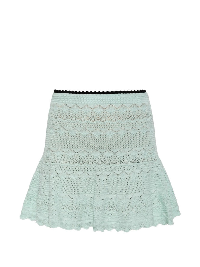 Self-Portrait Green Pointelle Knit Miniskirt