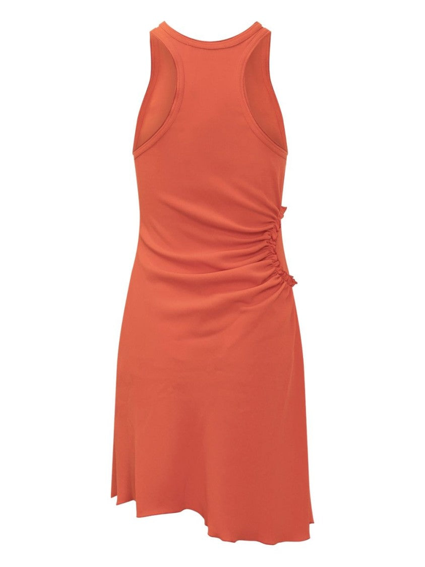 Victoria Beckham Pumpkin Orange Asymmetric Hem Dress With Round Neck