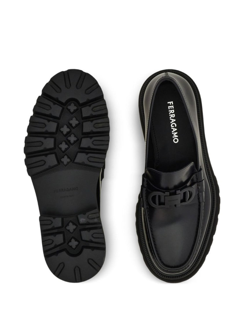 Ferragamo Polished Leather Flat Shoes With Rugged Rubber Sole