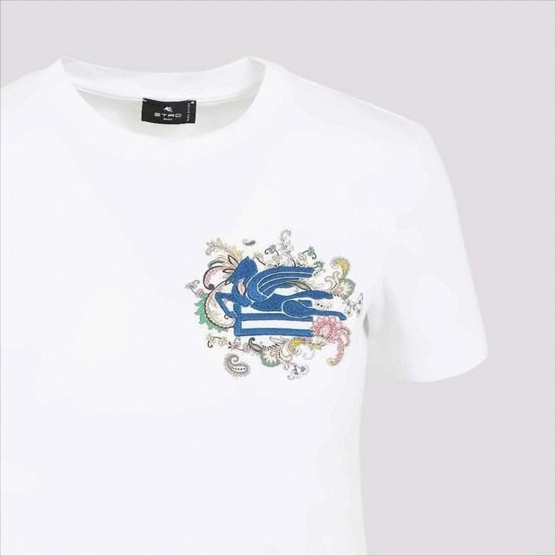 Etro White Cotton T-Shirt With Colorful Embroidery