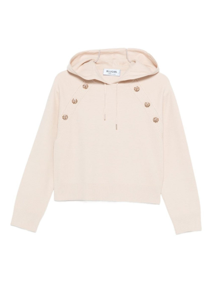 Blugirl Cropped Hoodie Sweater With Gold-Tone Embellishments