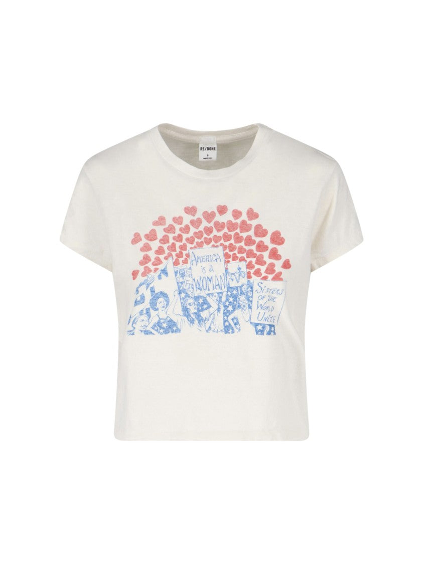 Re/Done White Sisters Graphic Print Cotton T-Shirt