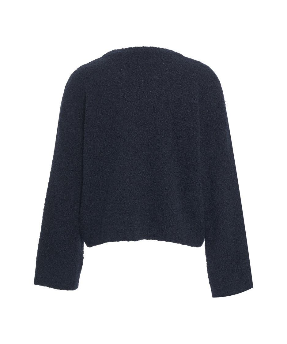 8Pm Cropped Textured Wool Blend Sweater With Round Neckline And Relaxed Fit