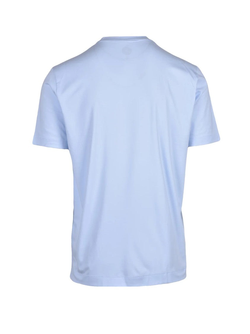 Mazzarelli Light Blue Cotton Stretch T-Shirt With Classic Crew Neck