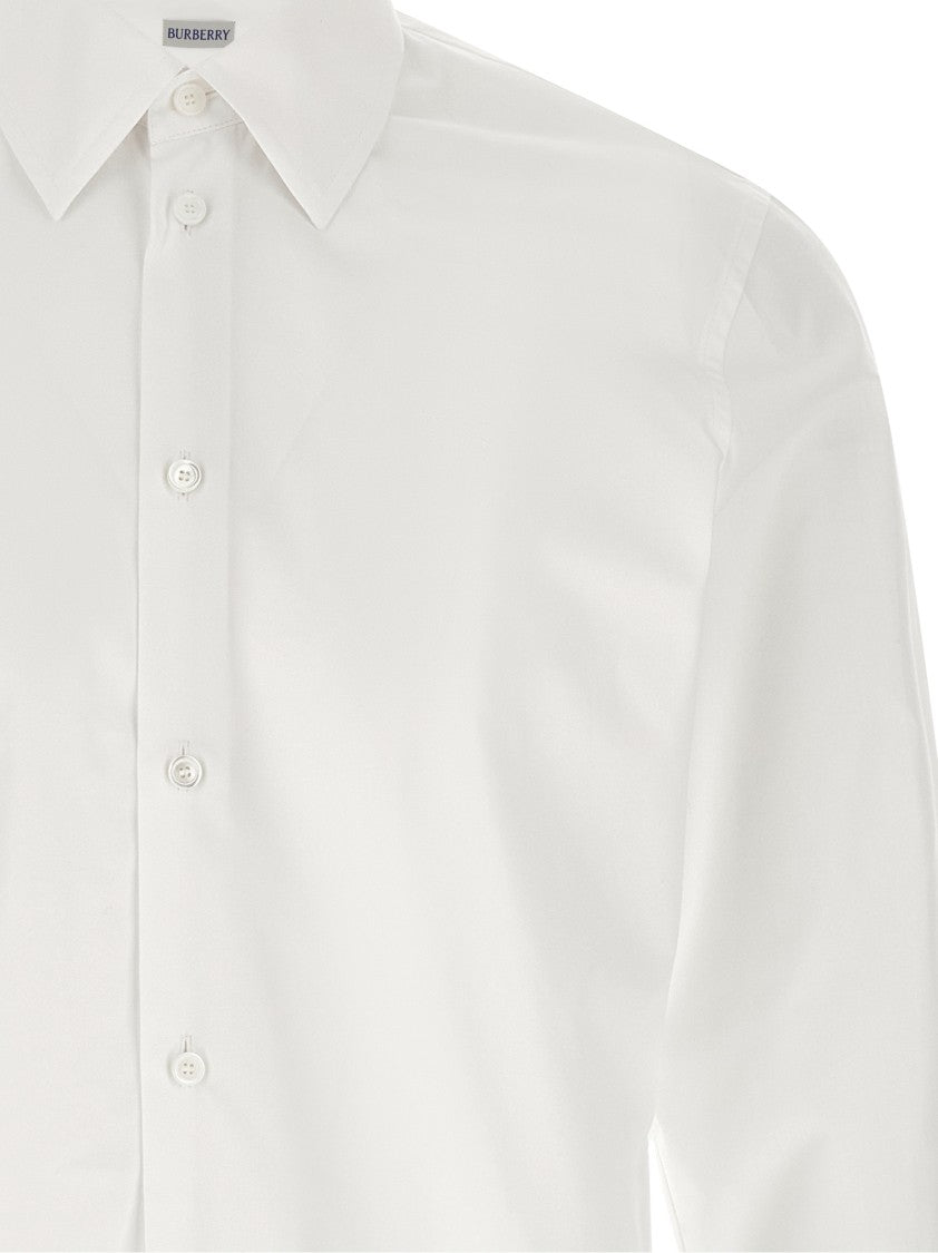 Burberry Cotton Poplin Shirt With Equestrian Knight Design And Grosgrain Piping