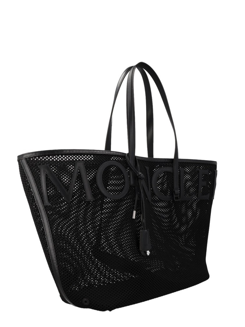 Moncler Spacious Black Polyamide Tote Bag With Bold Lettering