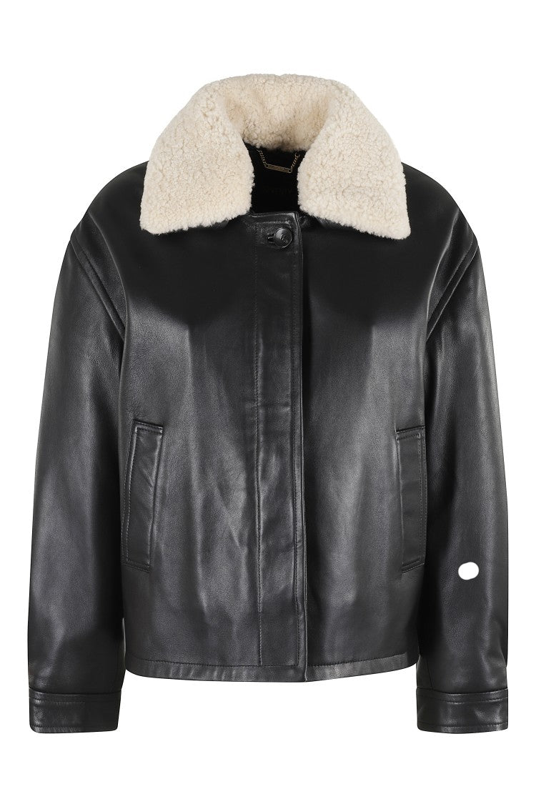 Seventy Shearling-Collared Leather Jacket With Button Closure