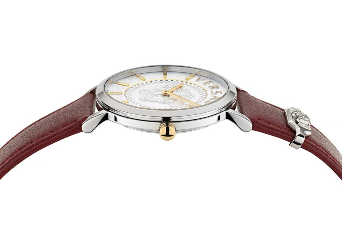 Versace Oval Stainless Steel Watch With Red Leather Strap And Sapphire Crystal