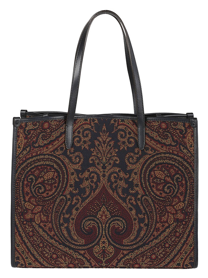 Etro Large Jacquard Tote Bag With Structured Leather Accents