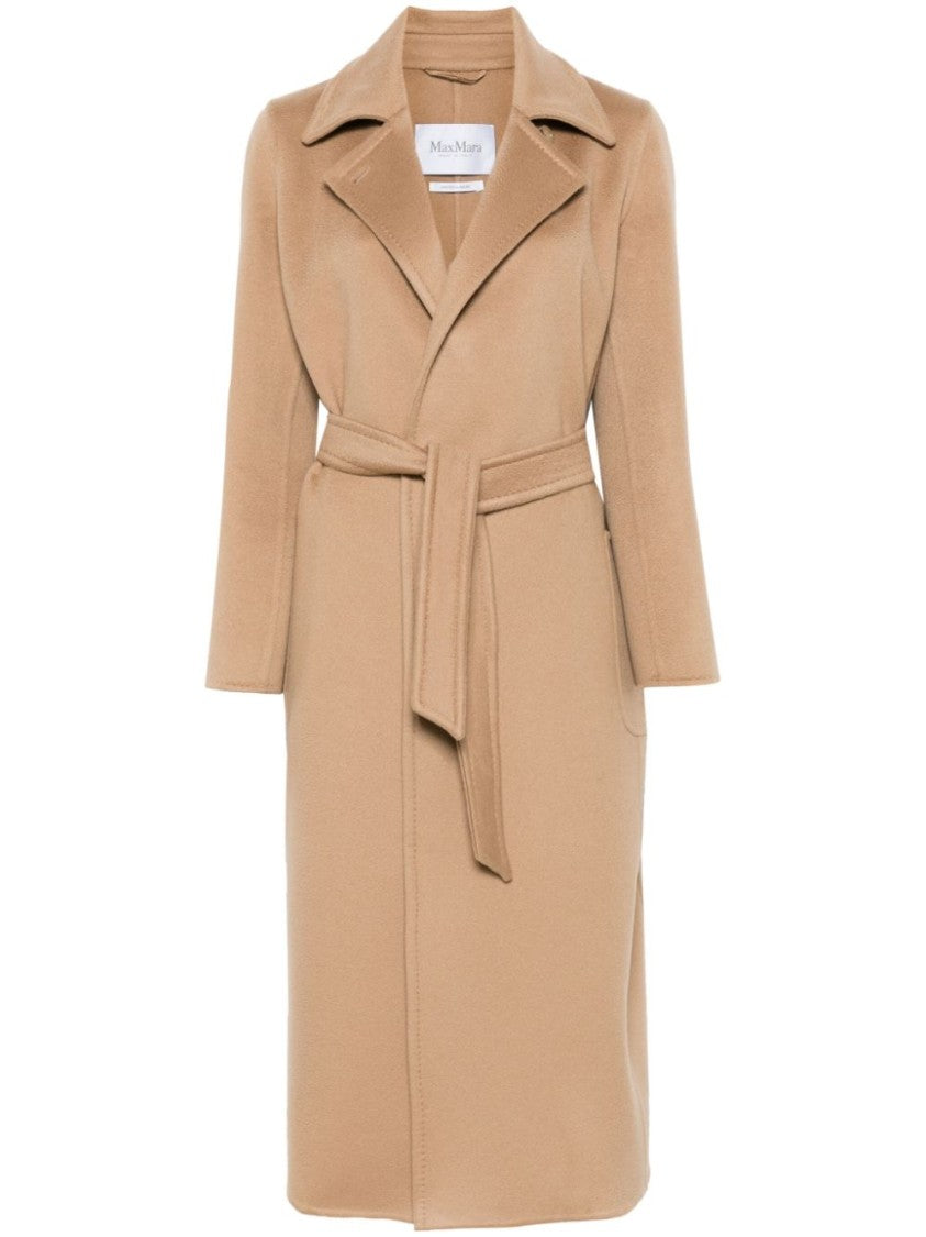 Max Mara Belted Camel Coat With Notched Collar And Timeless Appeal