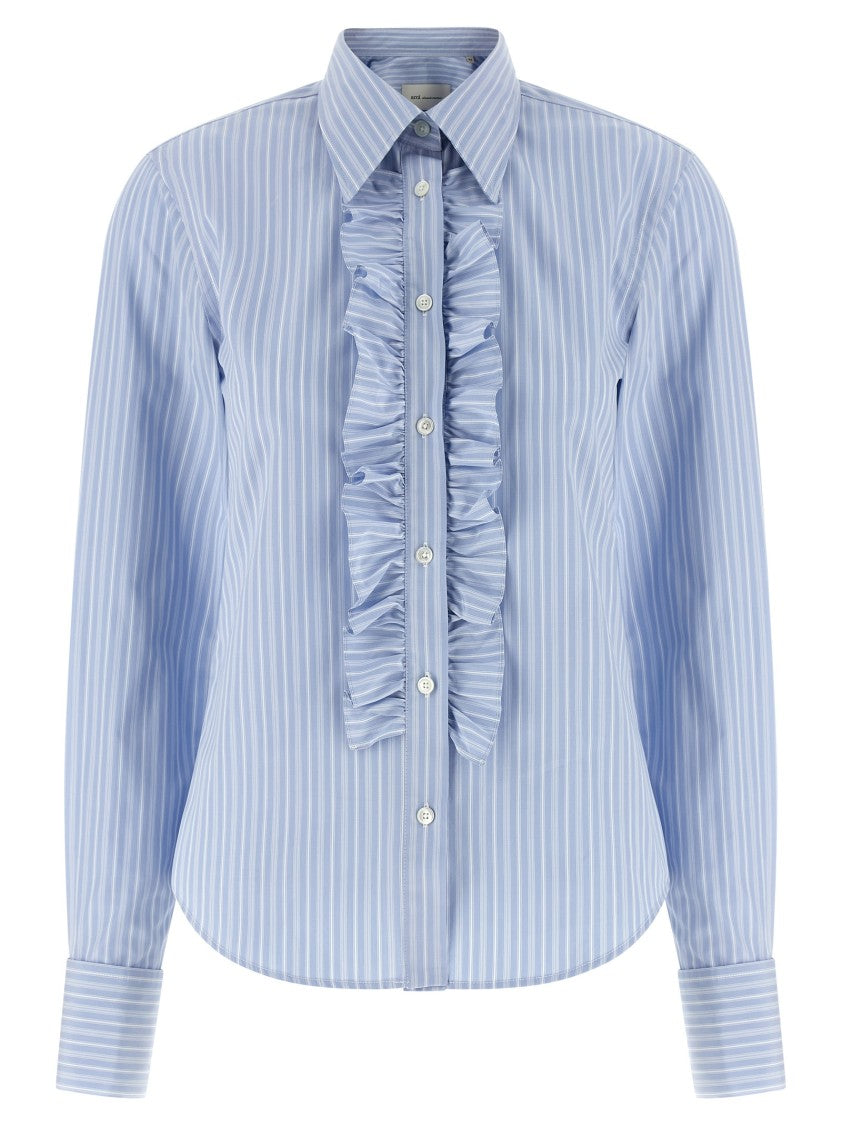 Ami Paris Jabot Shirt With Ruffled Detail And Micro Metal Logo