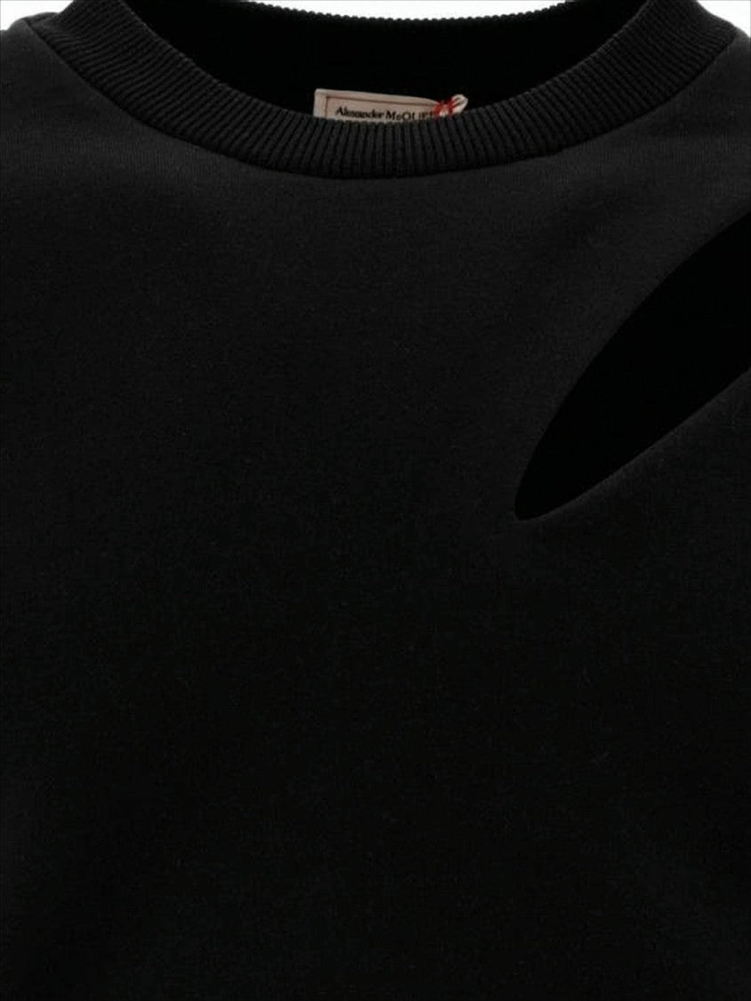 Alexander Mcqueen Cropped Black Long-Sleeve Top With Diagonal Cut-Out Detail
