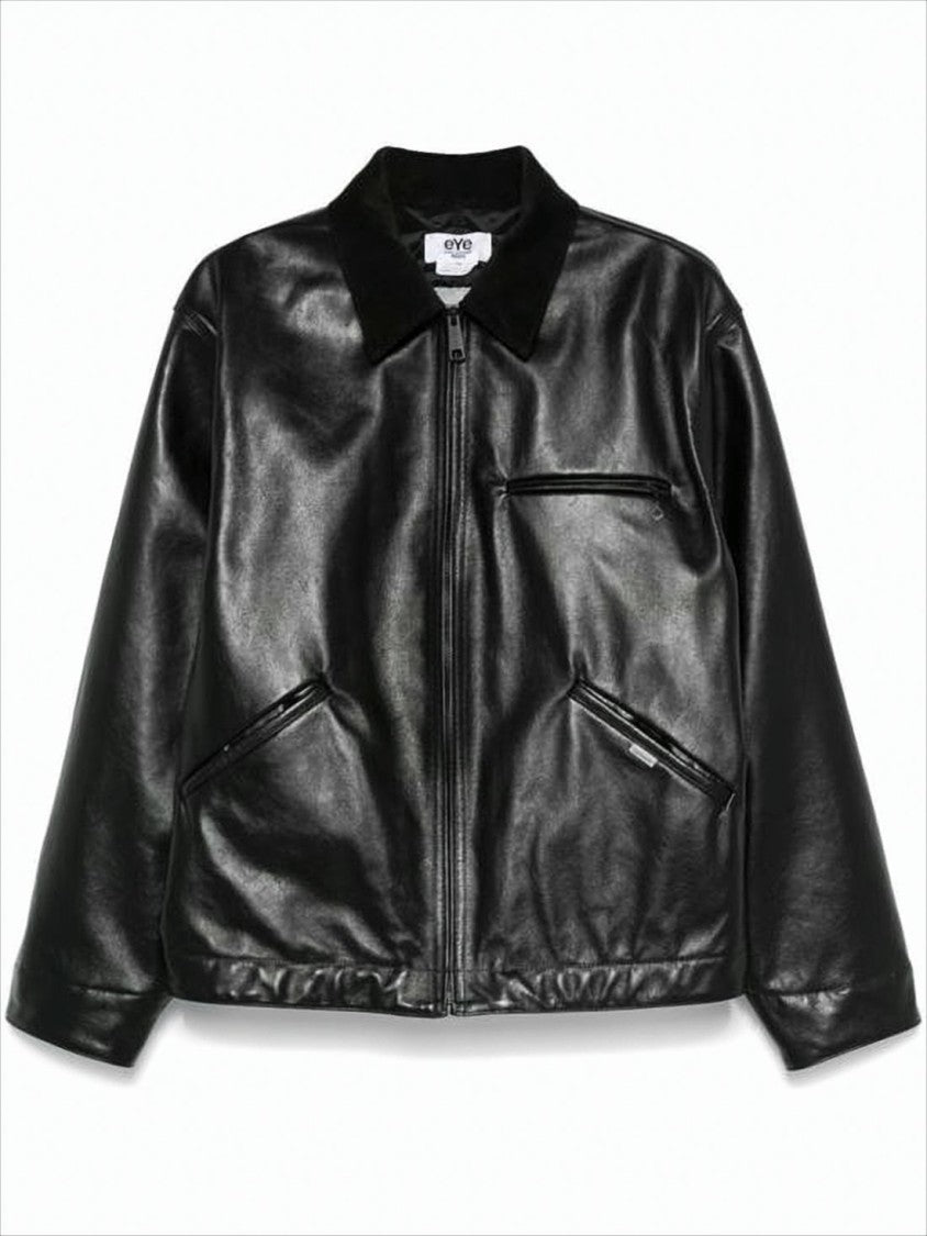 Junya Watanabe Structured Black Leather Jacket With Zippered Pockets