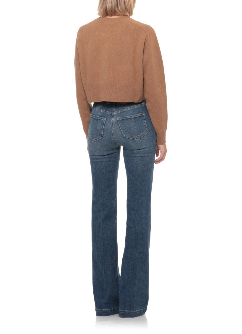 Elisabetta Franchi Brown Cropped Lacquered Buttons Wool Cardigan