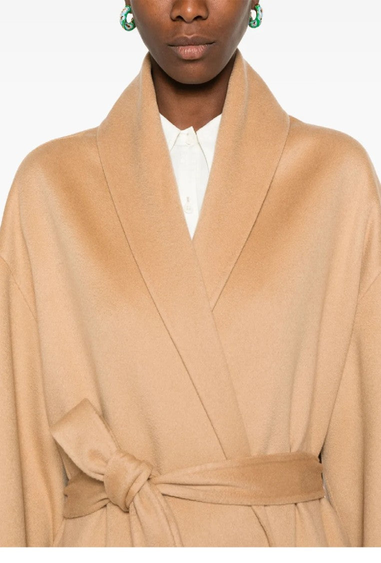 Fabiana Filippi Camel Wool Wrap Coat With Belted Waist