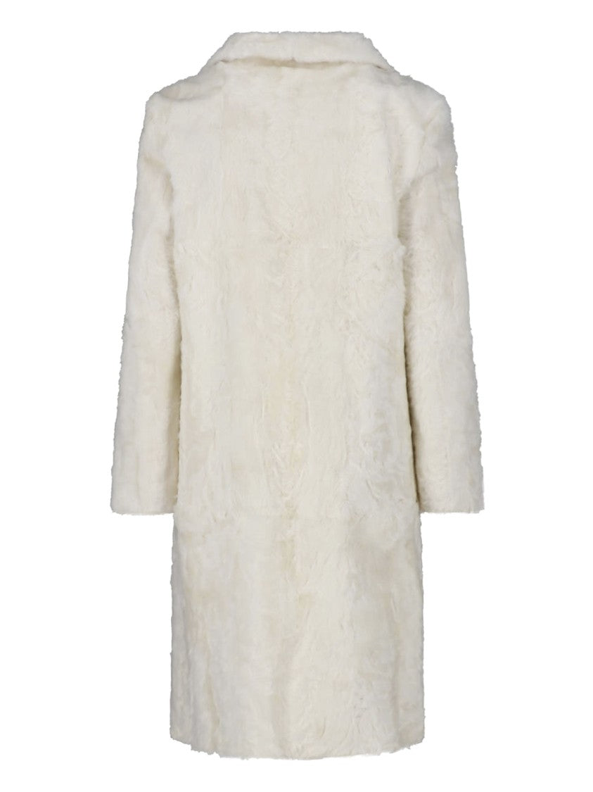 Marni White Mid-Length Classic Lapel Shearling Coat
