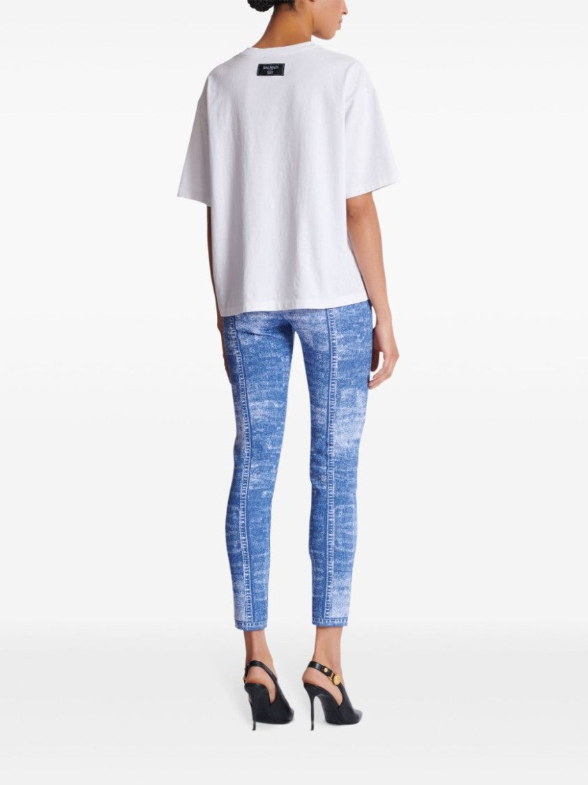 Balmain White Black Kiss Print Cotton Top
