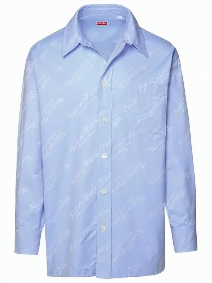Kenzo Long-Sleeve Cotton Shirt With Tonal Logo Print And Classic Collar