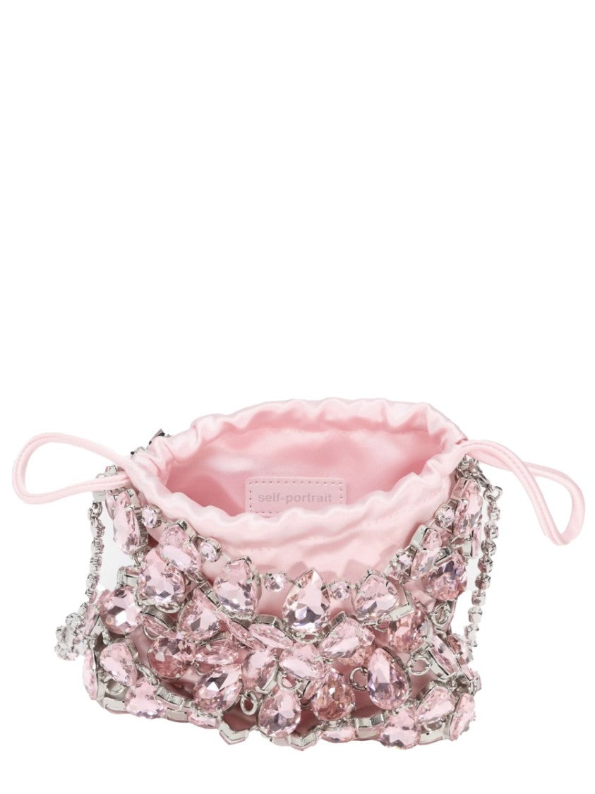 Self-Portrait Pink Metallic Mesh Crystal Handbag