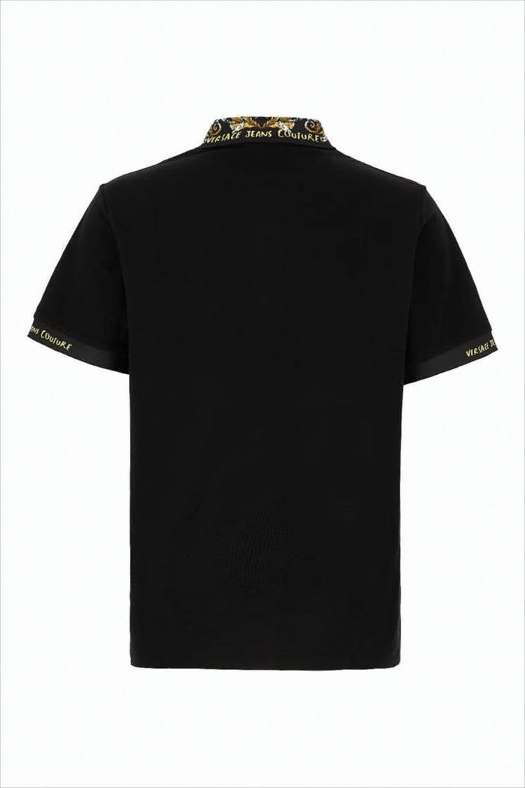 Versace Short-Sleeve Black Polo Shirt With Gold Detailing