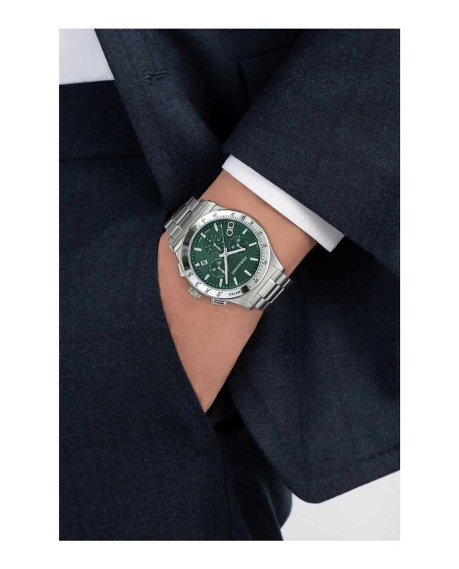 Ferragamo 1927 Chrono Bracelet Watch With Green Sunray Dial