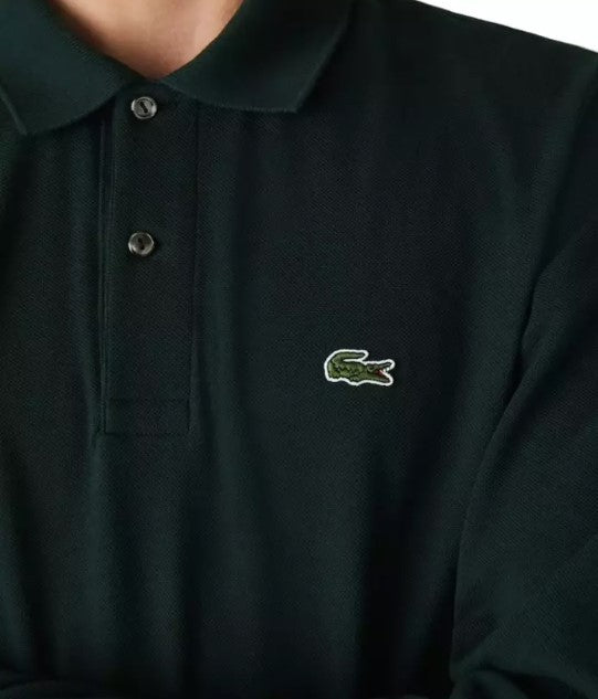 Lacoste Classic Green Polo With Ribbed Collar And Cuffs